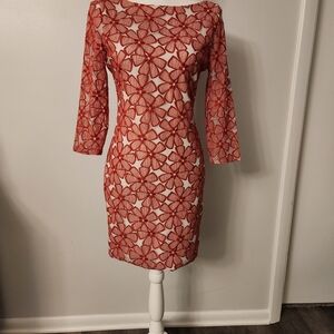 Diane Von Furstenberg Sarita Red Lace‎ Long Sleeve Dress Sz 4